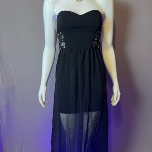 Forever 21 Black Strapless Dress with Sheer Overlay